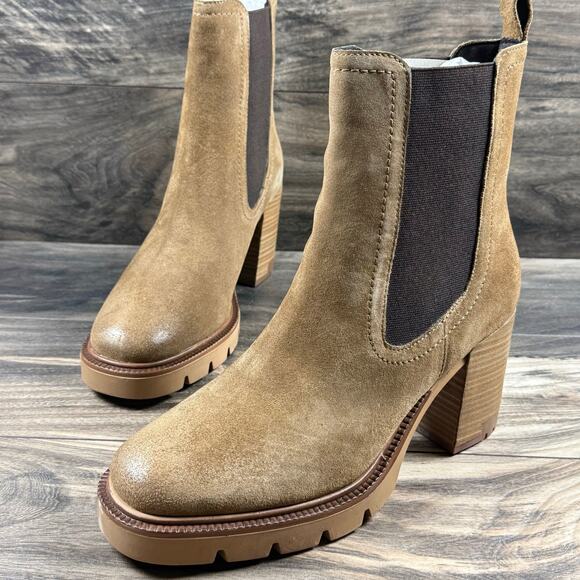 NIB Vintage Foundry Co 10 Penelope Suede Block Heel Chelsea Booties Light Brown - Picture 5 of 11